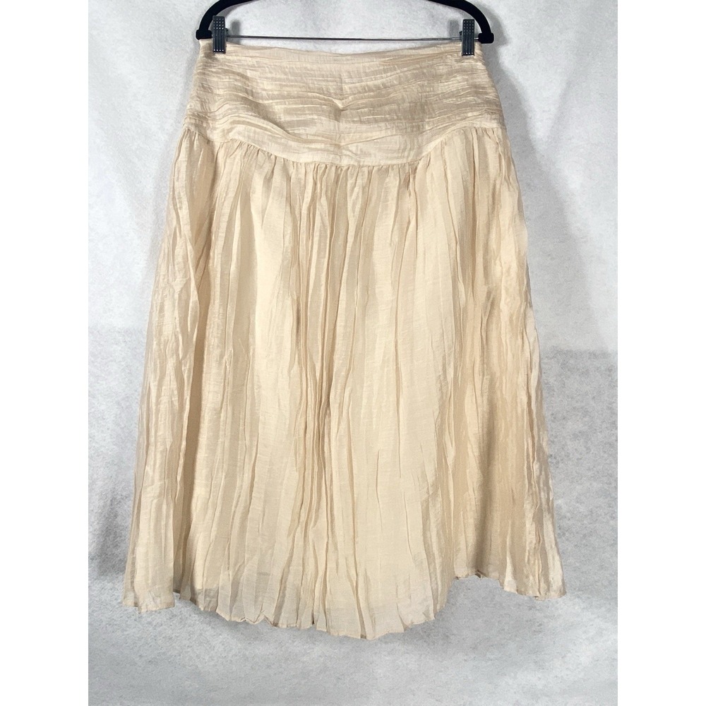 Zara Skirt Women's Medium Cream A-Line Crinkled Midi Boho Chic Minimalist New